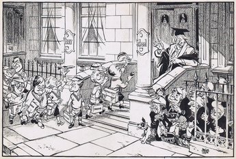 SHOULD NEW BOYS BE INITIATED? [Mr Macmillan's announcement of his new Cabinet and the news that Prince Charles had started school, prompted this cartoon.]