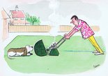 Mowing the lawn disturbs Fred Basset Image.