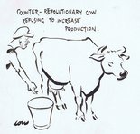 Counter-revolutionary cow refusing to increase production. Image.