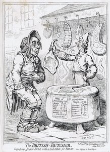 The British butcher, supplying John Bull with a substitute for bread, vide message to Lord Mayor