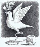 Dove of peace shackled by world Image.