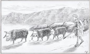 THE SCAPEGOAT HERD: Driving the scapegoats out into the wilderness.  NB The one in the background is hoping that he has been overlooked.