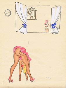 Emery Kelen cartoon of a lady bending over