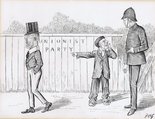 A LIKELY STORY!  Joe: Please, sir, that's the boy who's been doin' all the mischief. He's been a raging and a tearing round like anything! (See Mr Chamberlain's criticisms of the Duke of Devonshire in his speech at the Liberal Union Club 12 April 1905) Image.