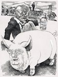 "Ye can tell a man that boozes by the company he chooses. At that the pig got up and walked away." Image.