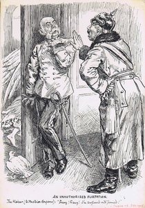 An unauthorised flirtation. The Kaiser (to Austrian Emperor) : "Franz! Franz! I'm surprised and pained!"