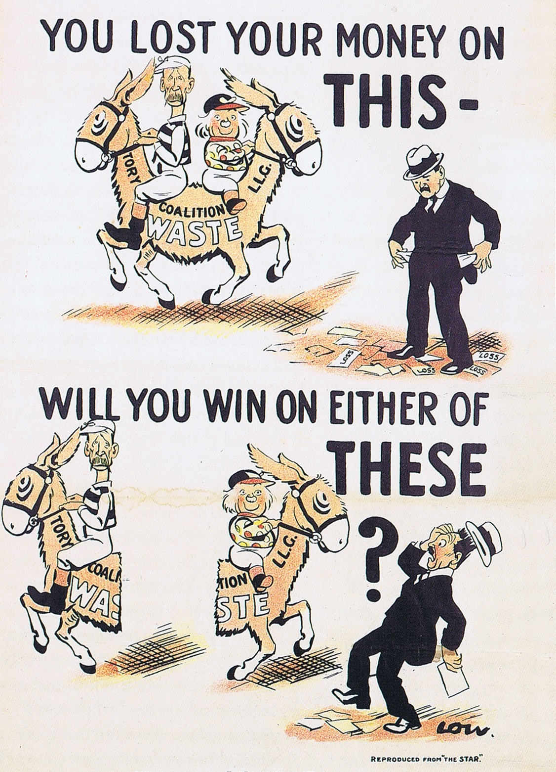 David Low's two-headed Ass represented the Lloyd George Liberal Conservative Coalition Government. Low41.jpg