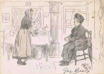 First Lady. "That's the fourth time this Doctor's bin to Mrs. Tomkins this week."  Second Lady. "(rather given to scandal). "Strange, ain't it? Another case of Dr. Jekyll and Mr. Hyde, if you ask me." 