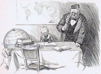 Grandpa (to small Teuton struggling with home lessons): Come Fritz is your task so difficult? Fritz: it is indeed  - I have to learn the names of all the countries that misunderstand the all-highest.