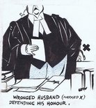 Wronged husband (marked X) defending his honour. Image.