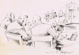 Magistrate: "Suppose we give him a dozen strokes?" Colleague: (sleepily) "Whats the handicap?" Image.