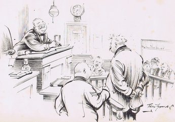 Culprit: "It may 'ave bin' five or it may ave' bin six o' clock. I got no idea of time." Magistrate: "Um. I may be able to give you some."
