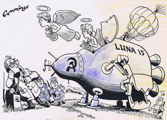 "Mr. Brezhnev! Luna 15 has scooped back something that compels us to give an agonising reappraisal to Marx's doctrine of Materialism and the Non-Existence of God."