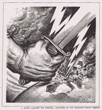 "...hath loosed the fateful lightning of his terrible swift sword." Image.