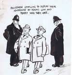 Policemen unwilling to display their ignorance by asking Low and Terry who they are. Image.