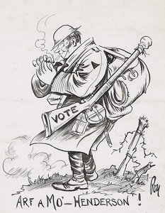 BEFORE THE BATTLE.  After the famous war cartoon "Arf a mo' - Kaiser! by Bert Thomas.