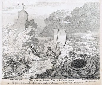 BRITANNIA between SCYLLA & CHARYBDIS   	 The Vessel of the Constitution steered clear of the Rock of Democracy and the Whirlpool of Arbitrary Power.