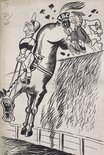 "- And in a moment, in complete contrast to the dear old B.B.C. armchair commentaries, I hope to get some of the jockeys to say a few words as they are actually jumping Bechers." Image.