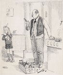 FOND FATHER: (ceasing his plumbing operations - and with best intentions) "Come on, let daddy pull that tooth out with his pincers, you don't want to go to a cruel dentist do you?" Image.