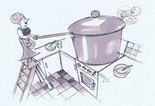 woman using a large saucepan Image.