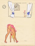 Emery Kelen cartoon of a lady bending over Image.