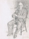 Caricature study of old man sitting on a chair Image.