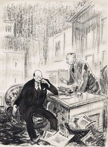 Clement Attlee: "Why is it, Clem, that everybody keeps shouting 'coal' at me?" Manny Shinwell: 'I don't know, Emmanuel, they keep shouting 'scuttle' at me."