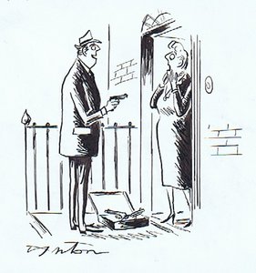 "It's only a dummy, madam - but absolutely invaluable for getting rid of over-persistent door-to-door salesmen."