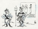 THE BETTER WAY. Mr Lansbury in the uniform of the Pink Guard and Mr Neville Chamberlian in the Gold breastplate of the Bank of England Bombardiers. Image.