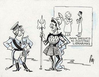THE BETTER WAY. Mr Lansbury in the uniform of the Pink Guard and Mr Neville Chamberlian in the Gold breastplate of the Bank of England Bombardiers.