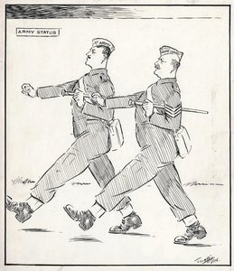 IN STEP. Commissions and other ranks, as in the regular army, are to be granted in the Home Guard, as part of a more permanent organisation. Lord Gore will be Inspector General.