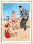 "Good gracious, Tommy, your feet are very dirty!" "Well, sir, I was ill last year an' missed the outing!" Image.