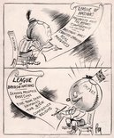 THE TWO LEAGUES. The League football season opens this Saturday. (In a somewhat gloomy report on World Trade issued by the League of Nations yesterday, Britain was singled out as the happy exception.) Image.