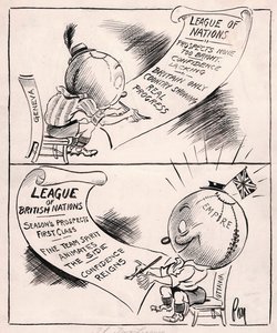 THE TWO LEAGUES. The League football season opens this Saturday. (In a somewhat gloomy report on World Trade issued by the League of Nations yesterday, Britain was singled out as the happy exception.)