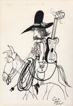 A msn riding a horse with electric guitar Image.