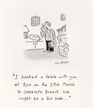 "I booked a table with you at 8pm on the 29 March to celebrate Brexit. We might be a bit late..." Image.