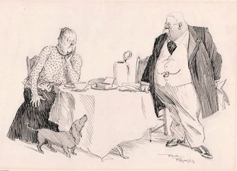 Frau: "Will it ever end - think of our awful unpopularity before humanity." Hans: "and these everlasting sardines for every meal." 