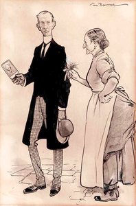 Detective: "Have you anything besides this photograph by which I can identify him?" Hard featured lady whose husband has deserted her:"Yes I have"(holding up bunch of ginger coloured hair)"Him and me had some words one day & I pulled this out of his head"