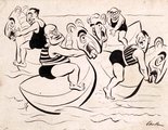 WATER SPORTS: The favourite toy at all international bathing beaches this summer is the rubber Chamberlain water-horse. Secure on this docile beast the Fascist big shots can ride the waves in triumph.This is how England will presently be invaded, I hear. Image.