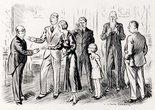 Luncheon host (concluding introductions of distinguished members of his lodge) "And this my dear, is Mrs Theophilus Tomkins - er - last, but - er- by no means least." Small daughter: "Which of them is least, daddy?" Image.