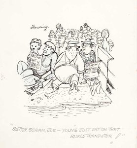 "Better scram Joe - you've just sat on that man's transister!"