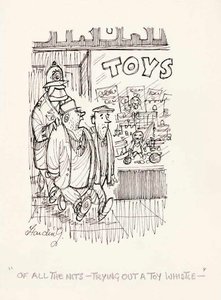 "Of all the nits - trying out a toy whistle -"