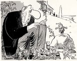 "What d'yes think fellas? A free holiday in gay Paree if we get the ol' man his job back..." Image.