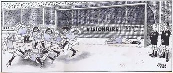 "I suppose yesterday's million pound transfers confused him. This is the third time he's beaten his own goalie!"