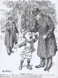 Injured Innocence. Little Bill: "Boohoo! That old bloke wiv ve whiskers, 'e called me a unwantable interference wiv ve liberty of ve subjects! Benevolent statesman: "Never mind my lad. I call you a new bulwark of the British constitution." Image.