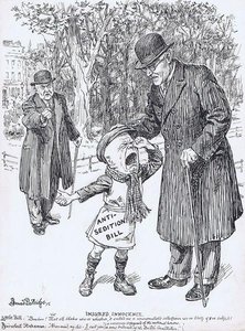 Injured Innocence. Little Bill: "Boohoo! That old bloke wiv ve whiskers, 'e called me a unwantable interference wiv ve liberty of ve subjects! Benevolent statesman: "Never mind my lad. I call you a new bulwark of the British constitution."