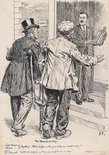 The Promise of May. Coal-Owner Miner } (together): "What happens when you take our crutch away?" Dr Samuel: "With the help of my tonic you support one another." Image.