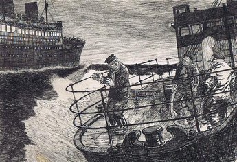 "That's the ship we ought to 'ave him on boys. Even 'er band's playin' 'at jazz."