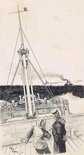 Passenger: "It makes me positively ill to even look at that man up there." Quartermaster: "An' what makes it really interesting, Sir, is that the same bloke went sick yesterday with neurasthenia." Image.